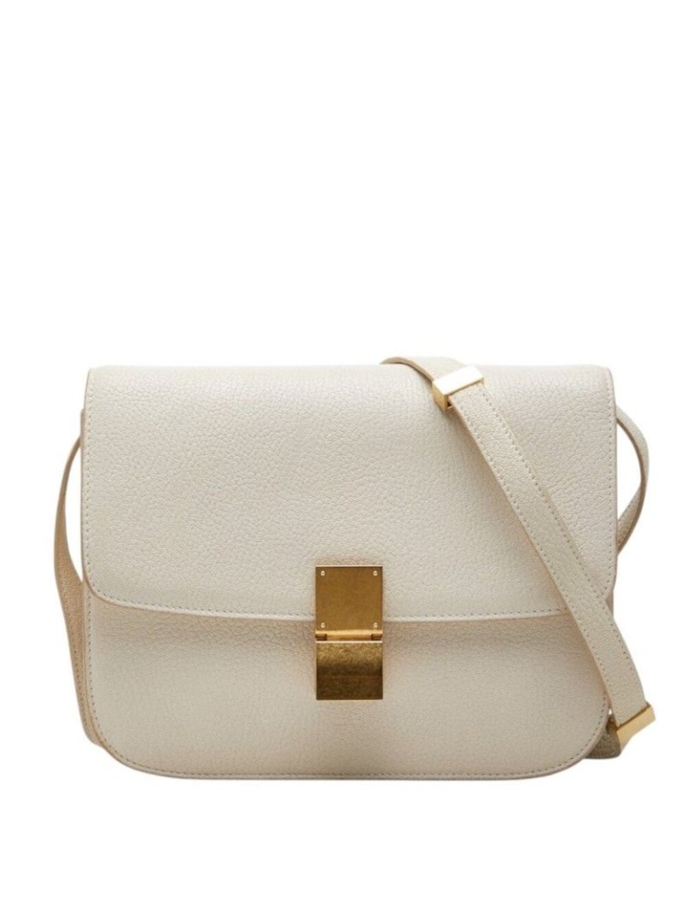 Celine Classic Box Medium Crossbody Shoulder Bag White Leather